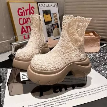 Ботинки мартин женские супер огонь толстая подошва шнуровка сетка фея ветер летние крутые ботинки полые дышащие маленькие короткие ботинки 40