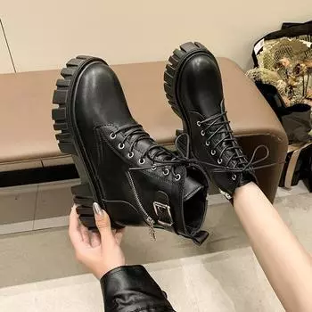 Ботинки Martin женские в британском стиле 2024 года, новые осенне-зимние женские кожаные ботинки, модные черные короткие ботинки, ботинки-локомотивы 35 чёрный