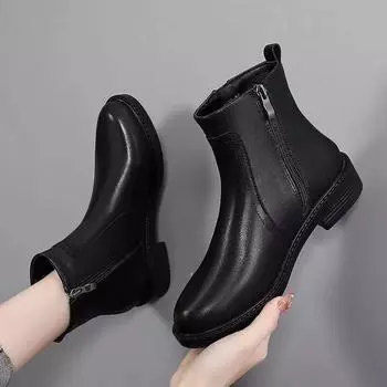 Ботинки Martin женские в британском стиле 2024 новые женские ботинки толстый каблук боковая молния бархатные одинарные тонкие короткие ботинки женские 35