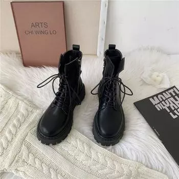 Ботинки Martin женские весенние и осенние одинарные ботинки британские тренды универсальные и стройнящие ботинки короткие и короткие ботинки 35 чёрный