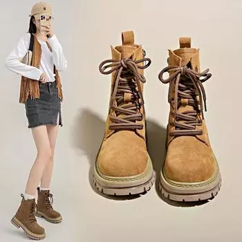 Ботинки Martin женские весна-осень коричневые высокие ковбойские сапоги вестерн короткие сапоги на платформе 35