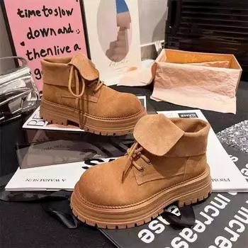 Ботинки Martin женские весна-осень новый стиль толстая подошва шнуровка британский стиль ретро матовый воротник универсальные одинарная подкладка короткие модные ботинки 35 миндальный