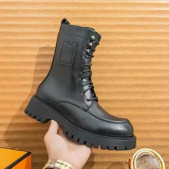 Ботинки Мартина осень и зима новые высокие ботинки мужские британские длинные голенища шнуровка высокий верх кожаные ботинки толстая подошва увеличивающие рост ботинки-локомотивы 38