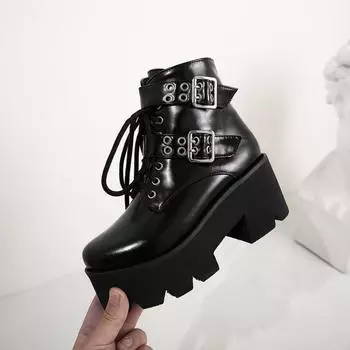 Ботинки Мартины, женские черные короткие сапоги, тонкие сапоги на высоком каблуке, толстый каблук, толстая подошва, женская обувь большого размера с боковыми молниями 35