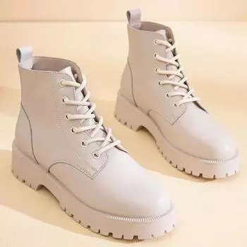 Ботинки Marton женские британский стиль зимние новые натуральная кожа женские ботинки челси на шнуровке толстая подошва меховые женские ботильоны 35