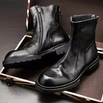 Ботинки мужские Chelsea Combat Locomotive средней высоты, черные ботинки Martin, мужские ботинки из натуральной кожи 2020 года с высоким берцем 38