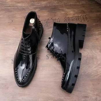 Ботинки Мужские Черные На Молнии Лакированная Кожа Толстая Подошва Обувь Европейский Молодежный Стиль Модные Ботинки Челси Размер 38-44 Мужские Ботинки 38