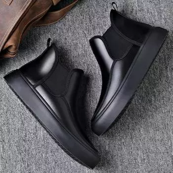 Ботинки мужские Dermis Мужская обувь Осень-зима Мужская обувь Теплая толстая подошва Высокий верх из коровьей кожи Нескользящие ботинки Челси Botas Hombre Piel 38 чёрный