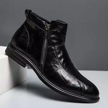 Ботинки мужские из натуральной кожи весна-осень, зимние ботильоны, теплые, для улицы, модные, рабочие, зимние, мужские ботинки 6.5 чёрный