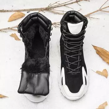 Ботинки мужские на шнуровке зимние модные плюшевые туфли мужские зимние ботинки мужские повседневные уличные кроссовки плюшевые теплые туфли нескользящие ботильоны 39