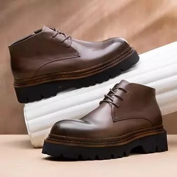 Ботинки мужские на толстой подошве в стиле ретро, повседневные, средней высоты, синие, с круглым носком, кожаные ботинки Martin 38 коричневый