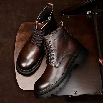 Ботинки мужские повседневные Martin Bo Wei, средняя помощь, коровья кожа, толстая подошва, шнуровка, походные рабочие ботинки, кожаные ботинки на шнуровке 38