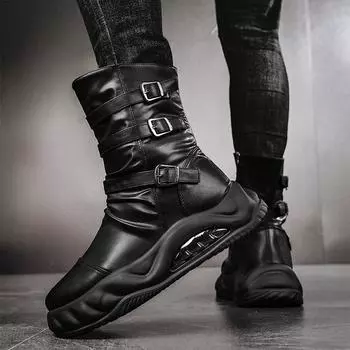 Ботинки мужские рыцарские высокие локомотивные оснастки ботинки Martin мужские осень и зима 2024 новые черные мужские туфли с увеличенной толстой подошвой 39