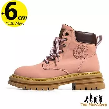 Ботинки мужские, увеличивающие рост, военные, стелька для увеличения роста 6 см, для мужчин, кожаные, модные, женские, розовые 35
