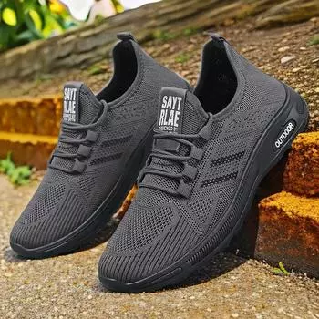 Ботинки мужские весенние не пахнущие ноги тканые дышащие повседневные туфли с мягкой подошвой легкие спортивные туфли однотонные универсальные мужские туфли 39