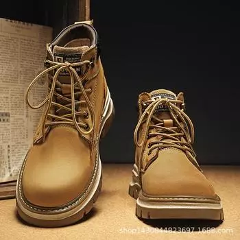 Ботинки мужские зимние большого размера из коровьей кожи Martin Boots Мужские спортивные ботинки для активного отдыха с высоким верхом Мужские ботинки из ревеня Tooling Men s Boots 38 standard sneaker size золотистый