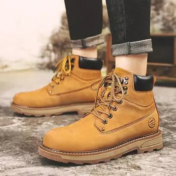 Ботинки мужские зимние большого размера из коровьей кожи Martin Boots Мужские спортивные ботинки для активного отдыха с высоким верхом Мужские ботинки из ревеня Tooling Men s Boots 35 чёрный