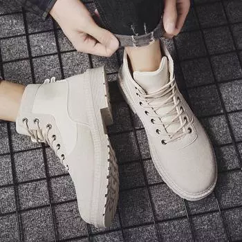 Ботинки мужские зимние британские универсальные высокие туфли мужские инструментальные модные туфли короткие ботинки мужские туфли среднего берца 39 бежевый