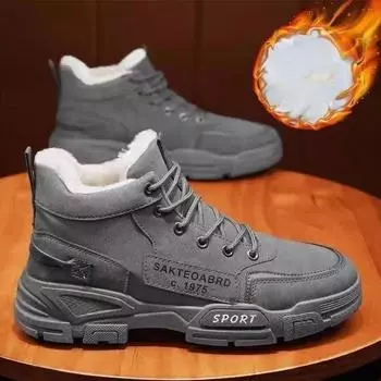 Ботинки мужские зимние модные плюшевые ботинки зимние мужские повседневные уличные кроссовки со шнуровкой теплая обувь нескользящие ботильоны мужские 44 чёрный