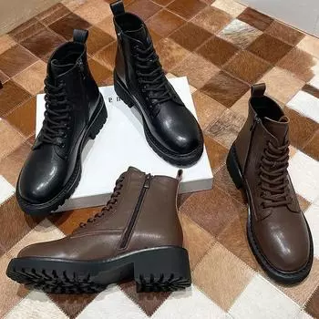 Ботинки на платформе 1, женские туфли из натуральной кожи, модные ботильоны с боковой молнией 2024 года, осенние женские ботильоны ручной работы Botas Mujer 4 чёрный