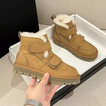 Ботинки на платформе 2024 года, новые утепленные и теплые женские зимние ботинки, нескользящие плюшевые короткие ботинки на платформе Zapatos De Mujer 35 бежевый