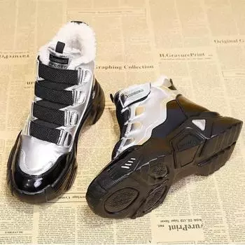 Ботинки на платформе 2024 года, женские туфли, массивные серебристые спортивные высокие кроссовки, женские зимние ботинки для косплея, весна, осень, зима, ПУ 39 35