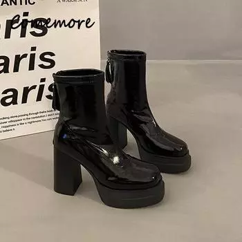 Ботинки на платформе для женщин Современные вестерн Черные женские зимние туфли в стиле панк-готика на высоком каблуке с круглым носком Botines 35