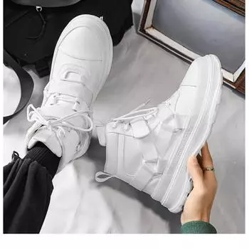 Ботинки на платформе мужские Matsutake с толстой подошвой белые высокие мужские ботинки 2024 года новые винтажные кожаные ботинки среднего берца в британском стиле 39 чёрный