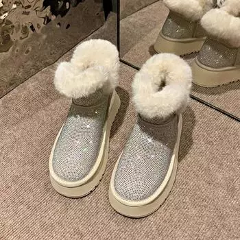 Ботинки на плоской подошве с зимними ботинками на молнии с круглым носком 2024 года, высококачественные женские ботинки на низком каблуке, однотонные, блестящие, лаконичные женские ботинки 35 бежевый