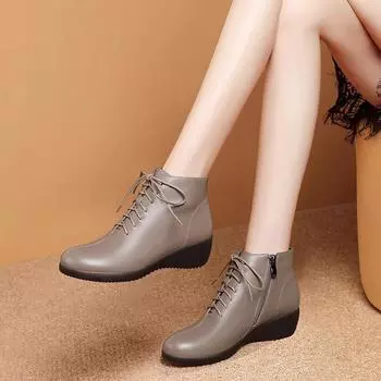 Ботинки на шнуровке Детские хлопковые туфли Зимние ботинки Martin Маленькие кожаные ботинки Туфли на танкетке с толстой подошвой Короткие ботинки Универсальные женские 34