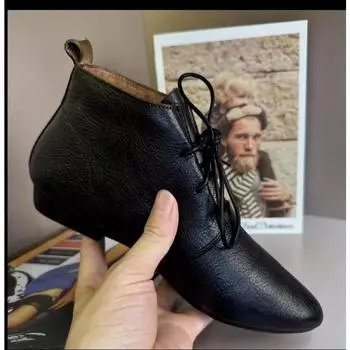 Ботинки на шнуровке в британском стиле для женщин 2024 года, зимняя новая женская мягкая повседневная кожаная обувь, простые и универсальные женские 36 чёрный