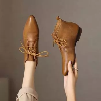 Ботинки на шнуровке в британском стиле для женщин 2024 года, зимняя новая женская мягкая повседневная кожаная обувь, простые и универсальные женские 35 чёрный