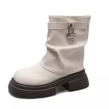 Ботинки на среднем каблуке с круглым носком, роскошные дизайнерские ботинки для женщин, элегантные, в стиле Лолита, осенние, рок, женская мода, ботильоны 2024 года, однотонные, без застежек, размер L 35 чёрный