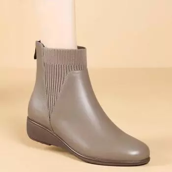 Ботинки на танкетке, детские осенне-зимние удобные ботинки челси с круглым носком, флисовые женские ботинки, короткие ботинки на платформе 34