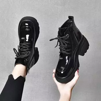 Ботинки на толстой подошве Ботинки Martin Высокие туфли Женские хлопковые туфли 34 чёрный