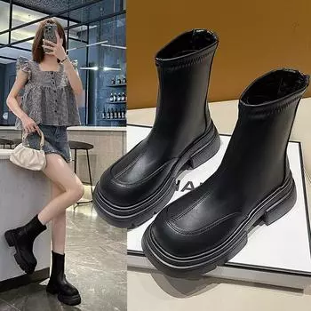 Ботинки на толстой подошве женские модные и удобные осенние ботинки Chelsea короткие ботинки 35 чёрный