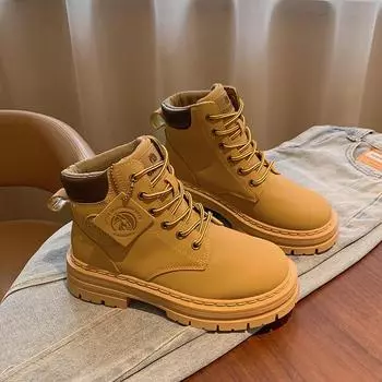 Ботинки на толстой подошве, женские, новый стиль, британский стиль, желтые, короткие, женские, стелька Eva, резиновый верх 37