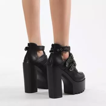 Ботинки на высоком каблуке женские с пряжкой на щиколотке модные водонепроницаемые туфли для стола ночные клубы hate sky высокие туфли с застежкой-молнией сзади 35 чёрный
