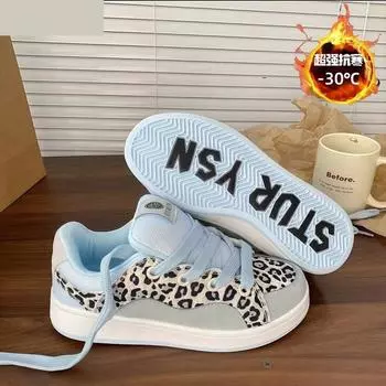 Ботинки Niche ice blue с леопардовым принтом из бархата и термохлопка, женские, зимние, 2024, новые, универсальные, повседневные туфли 35