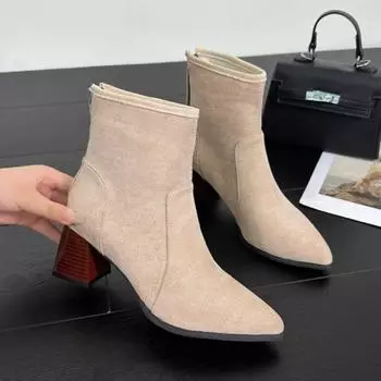 Ботинки осенние и зимние женские ботильоны-носки модные женские элегантные короткие ботильоны из эластичной ткани на квадратном каблуке женская обувь 35 чёрный