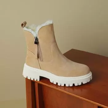 Ботинки Qirui Большие зимние ботинки из овечьей шерсти Плоская подошва Круглая головка Модные и универсальные 34 абрикосовый