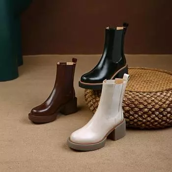 Ботинки Qirui Ботинки Chelsea на толстой подошве, кожа внутри и снаружи, простые и элегантные Short Plush Lining 34 чёрный