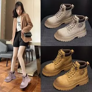 Ботинки Rhubarb Boots Толстая подошва Рабочие ботинки Ботинки Martin Женская обувь 35 жёлтый