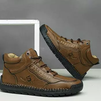 Ботинки ручной работы из натуральной кожи, удобные ботильоны для мужчин, повседневная обувь, обувь для активного отдыха 38 чёрный