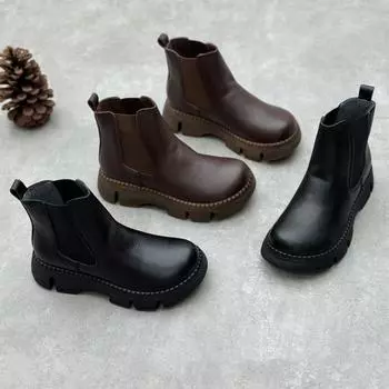 Ботинки ручной работы из толстой кожи с круглым носком и подошвой-бубликом из коровьей кожи. Ботинки «Челси». 35 чёрный