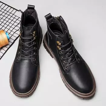 Ботинки с боковой молнией, мужские кроссовки, зимние ботинки, мужские кожаные плюшевые зимние ботинки, мужская обувь, кроссовки на платформе, теплые, для мотоцикла 38