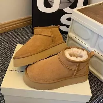 Ботинки с хлопковой подкладкой, мягкие кожаные зимние ботинки для женщин, модные и удобные короткие ботинки с толстой подошвой 35 серый