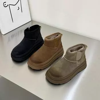 Ботинки с хлопковой подкладкой Зимние женские зимние модные удобные утолщенные нескользящие хлопковые ботинки Теплые короткие ботинки из матовой кожи 35 хаки