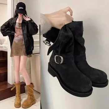 Ботинки с металлической пряжкой женские модные и удобные ботинки на толстой подошве ретро толстый каблук байкерские короткие ботинки женские 35 хаки