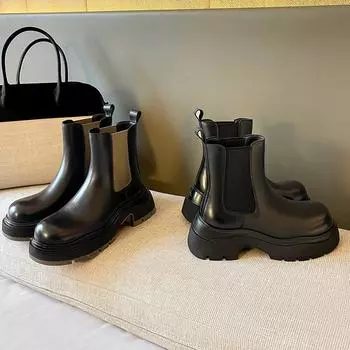 Ботинки-сигареты Chelsea Leather Martin Boots British Platform Fleece Boots 35